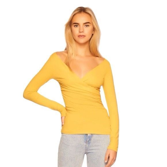 NEW Susana Monaco Wrap Long Sleeve Dijon Ruched Top Small - Picture 1 of 9